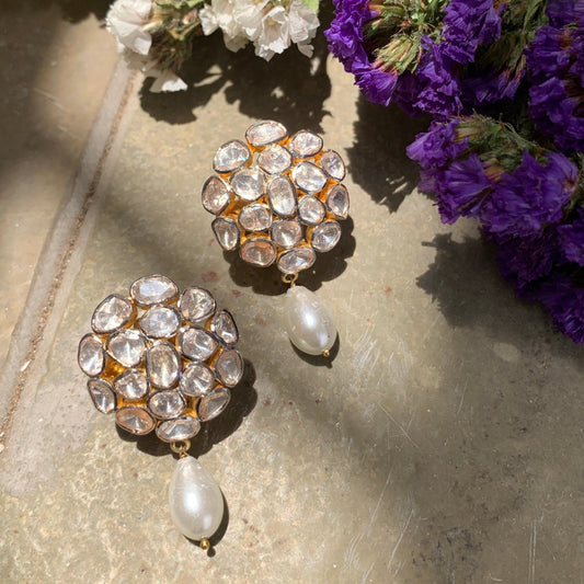 Floral Pearl Polki Studs