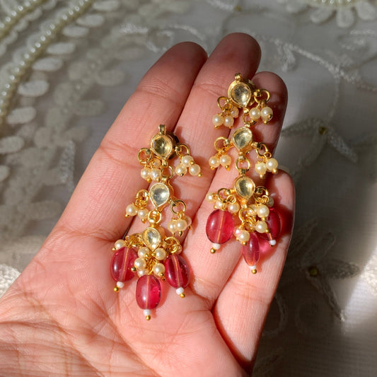 Pink Drops Kundan Earrings