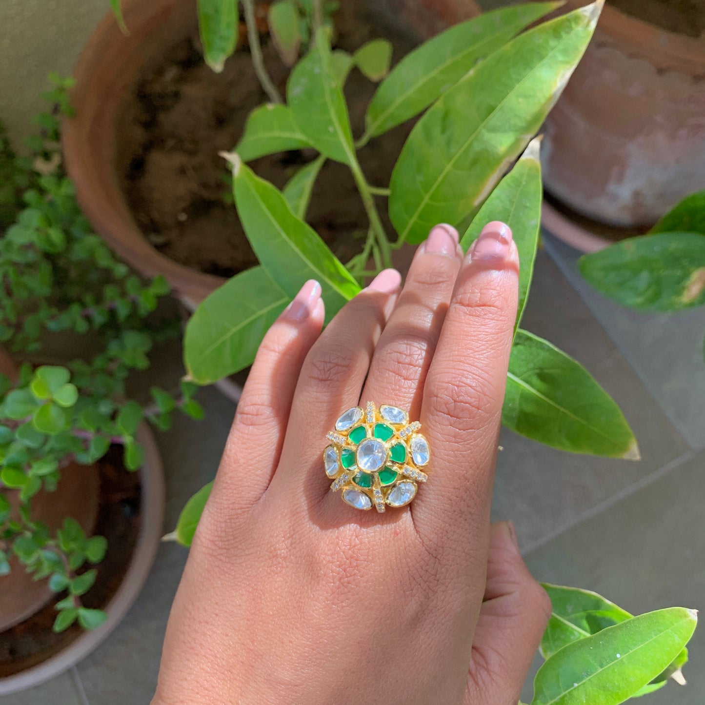 Emerald Floral Ring