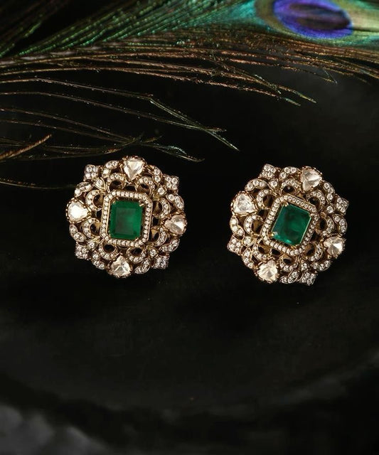 Antique Emerald Polki Earrings