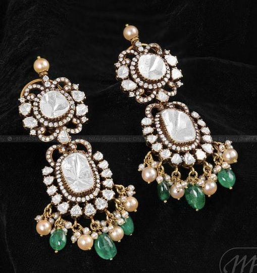 Statement Emerald Polki Earrings