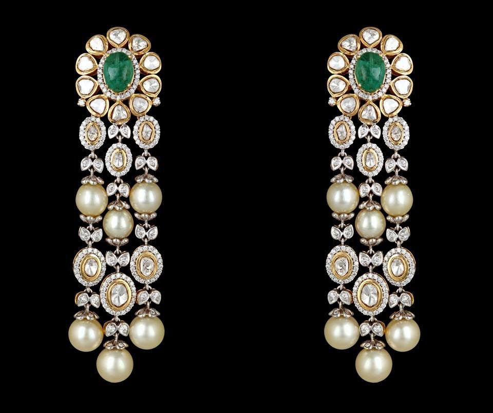 Emerald Long Polki Earrings