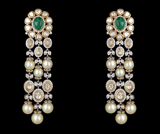 Emerald Long Polki Earrings