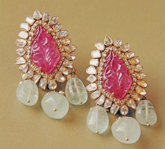 Pink Polki Earrings