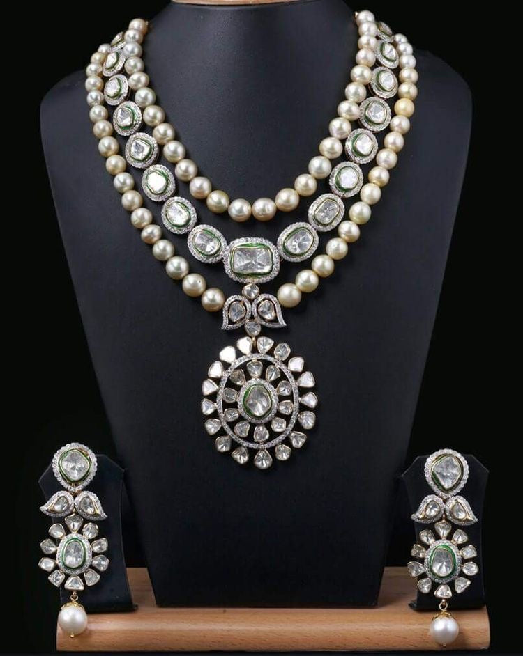 Bridal Pearl Polki Necklace Set