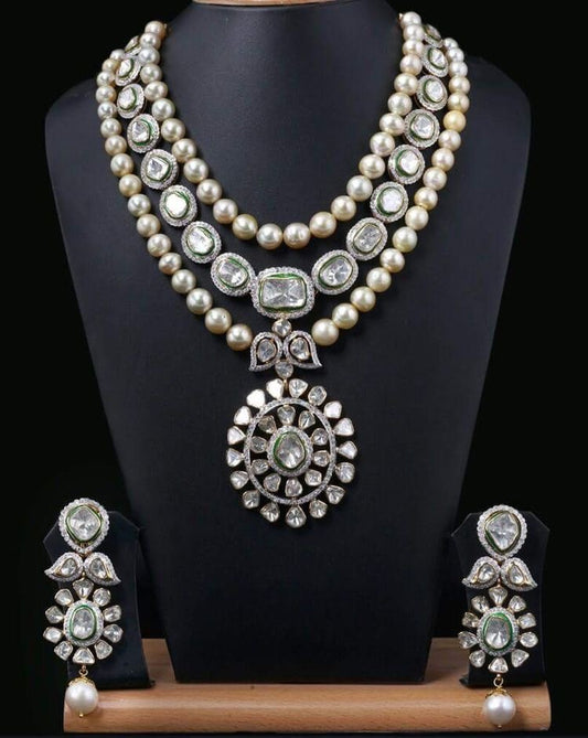 Bridal Pearl Polki Necklace Set