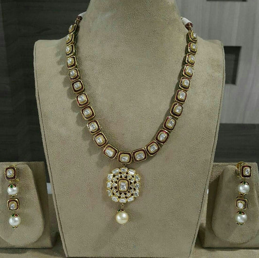 Red Meenakari Polki Necklace Set