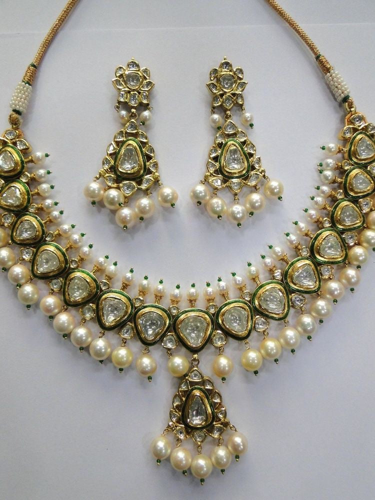 Green Meenakari Polki Necklace Set