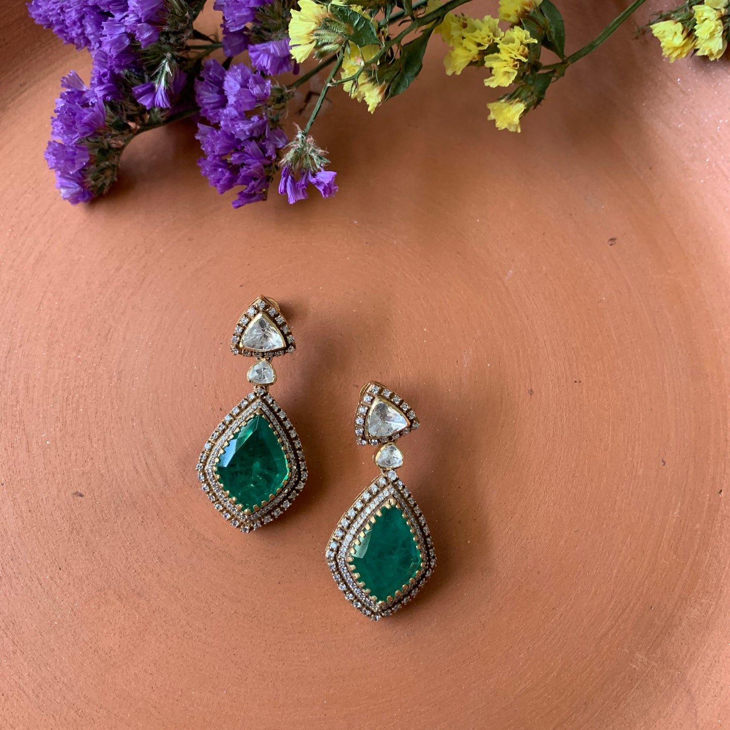 Akoya Emerald Polki Earrings