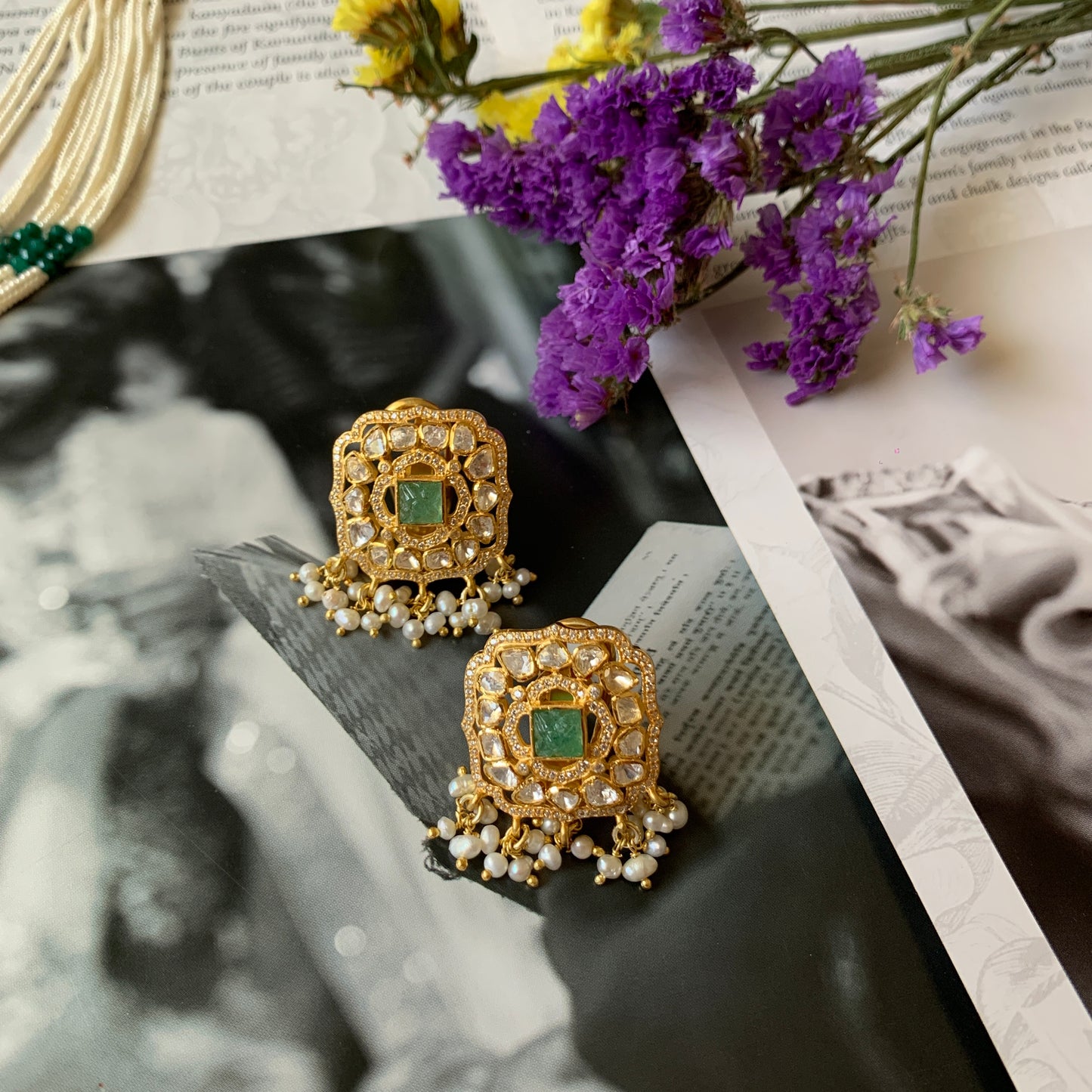 Carved Emerald Earrings