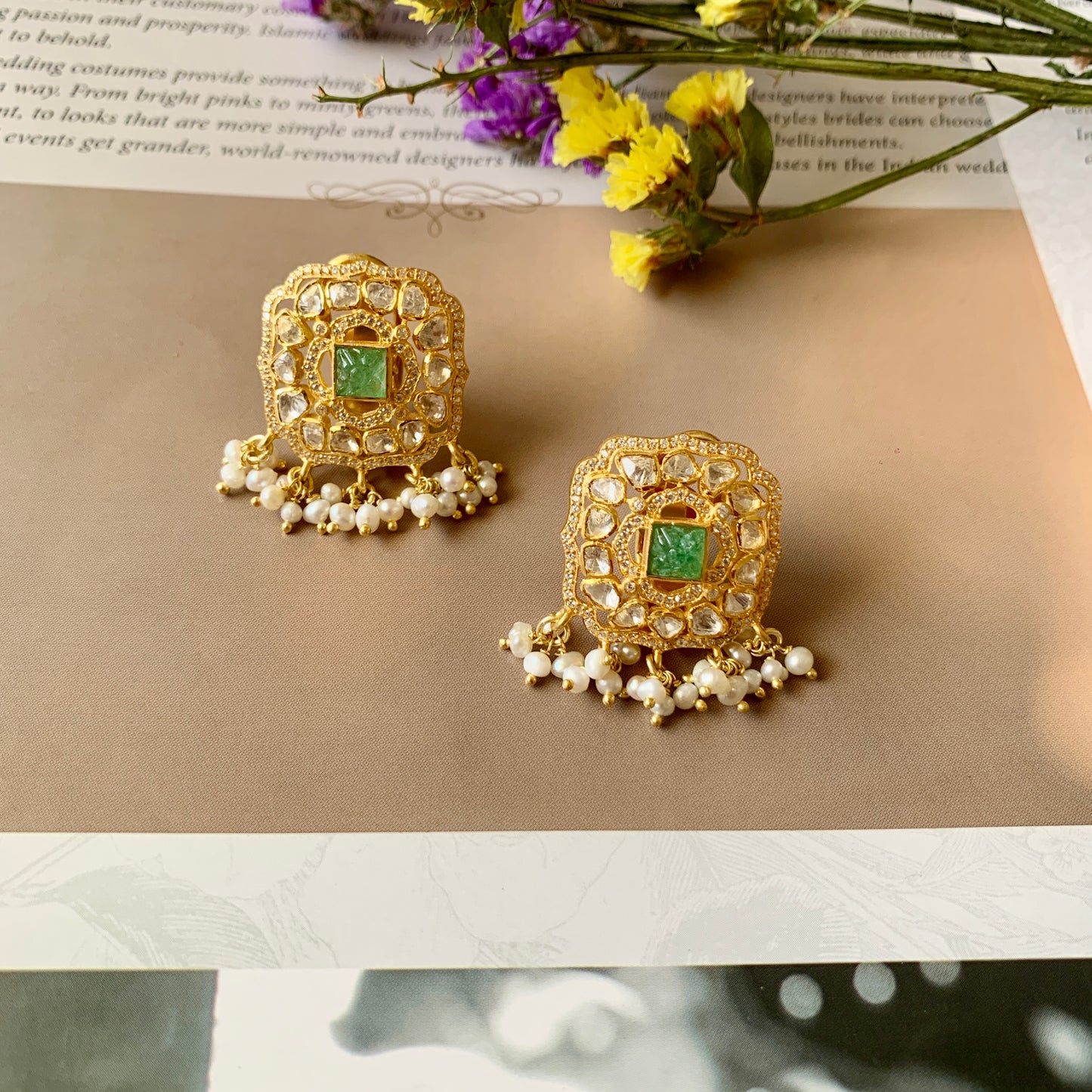 Carved Emerald Earrings