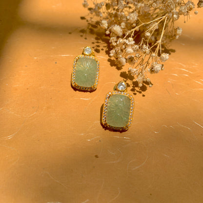 Carved Mint Polki Earrings