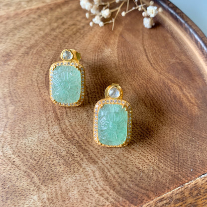 Carved Mint Polki Earrings