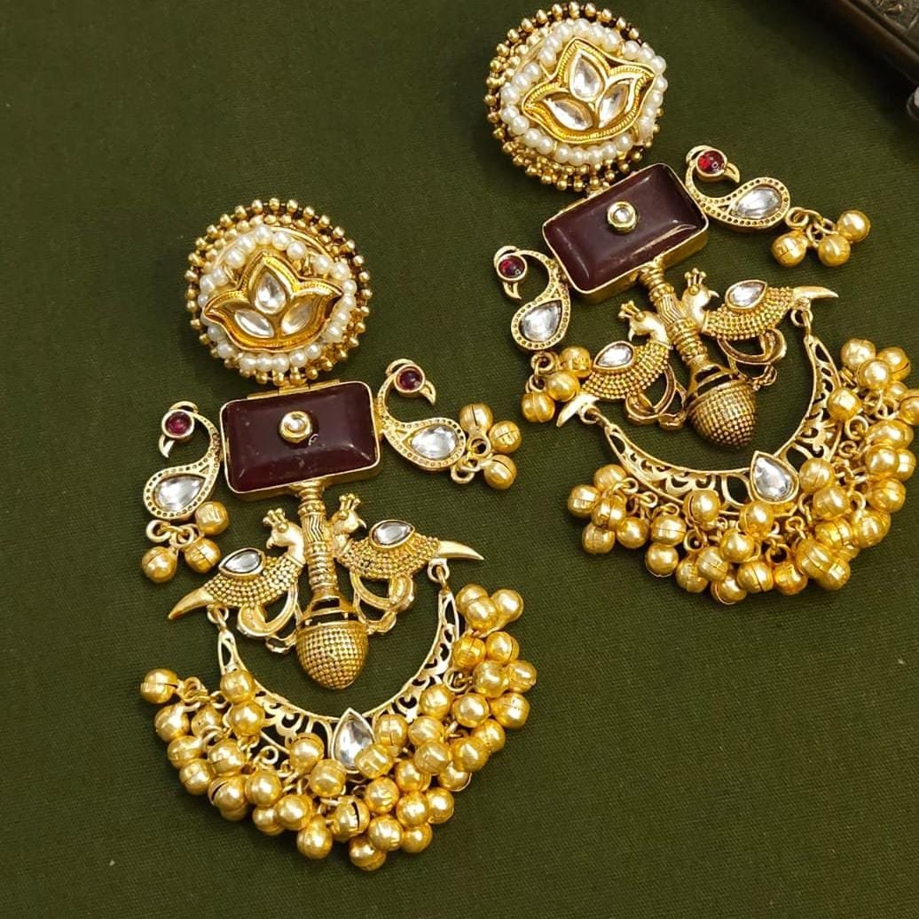 Elsie Mahroon Kundan Earrings